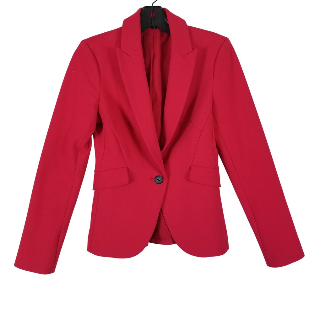 Express Womens Red One Button Tailored Blazer Jacket Size 0 Notched Lapel